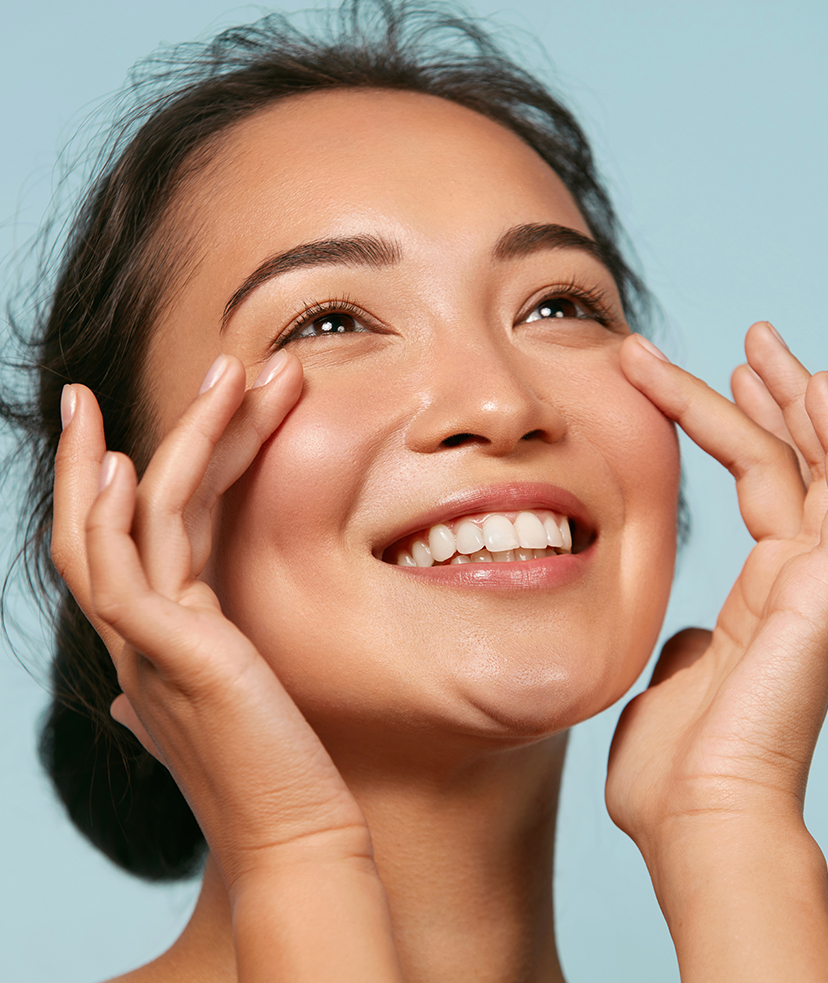 Photo of a happy woman with full cheeks
